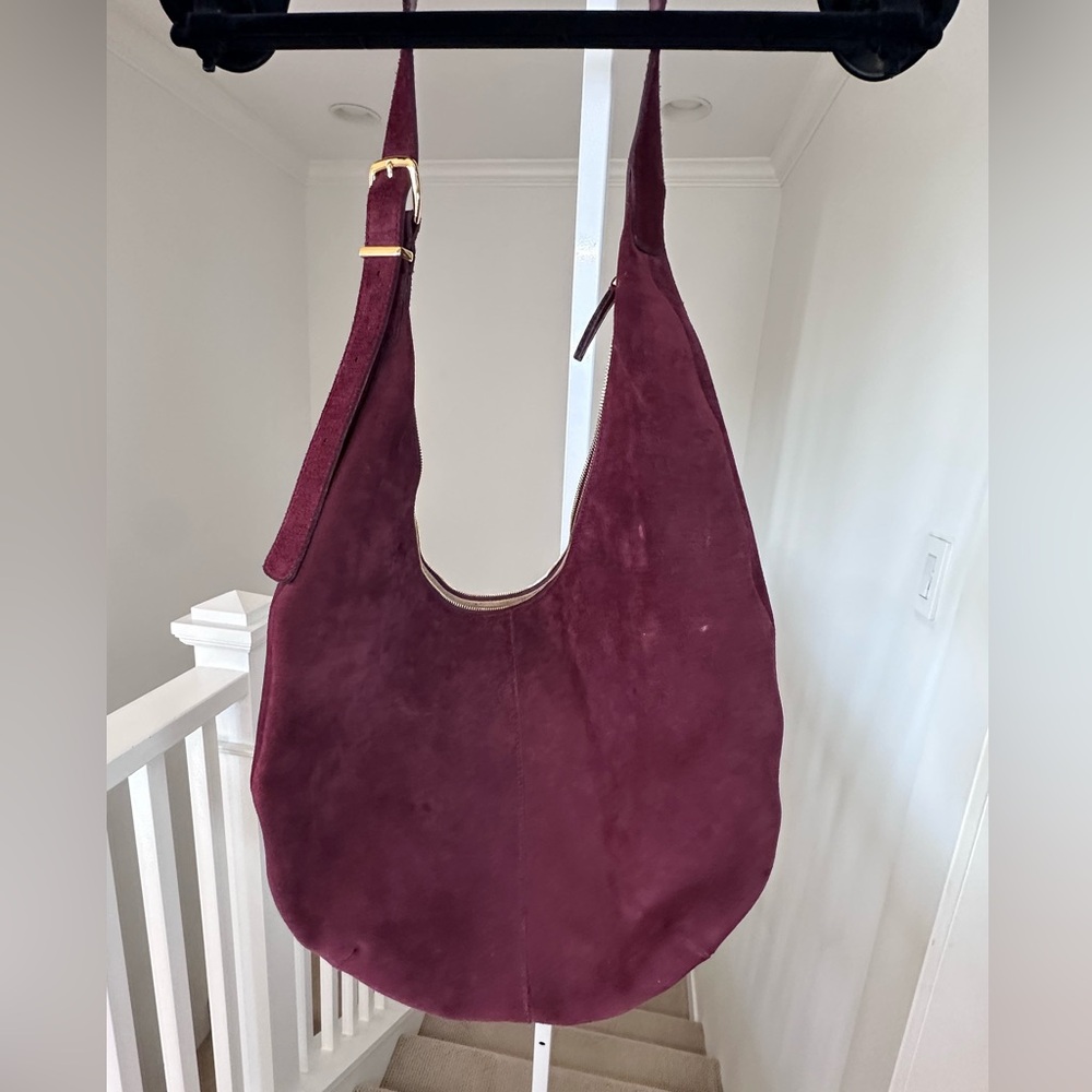 Madewell Essential Curve Suede Shoulder Bag Deep Merlot Burgundy Gold Hardware - Picture 5 of 13
